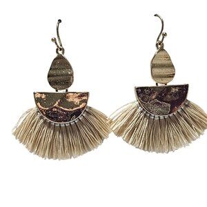 Boho Gold Beige Tassel Drop Earrings Semi Circle Metal Accent Fashion Jewelry